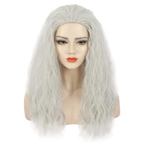 karlery Old Lady Wig Grandma Wig Long Curly Fluffy Silver Grey Wig Witch Wig Cosplay Costume Party Wig