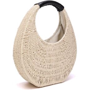 Straw Bag for Women,Summer Hand Woven Small Hobo Handbag Purse,Solid Round Top-Handle Clutch for Beach Straw Bags