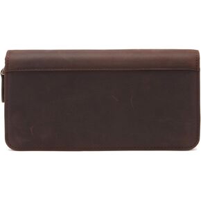 Genuine Leather Fountain Pen Case - Zippered Ballpoint Pen Pouch Bag with 4 Loops Holder, Inside Open Slot, Handmade Soft Cowhide, Vintage Stationery Gift for Men and Women, Dark Brown