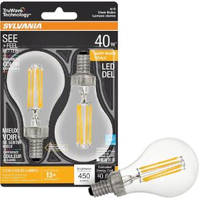 SYLVANIA LED TruWave Natural Series Ceiling Fan / Fixture Light Bulb, 40W A15 Soft White Candelabra Base, Dimmable, Clear - 2 Pack