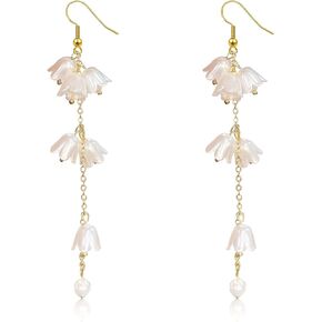 Bell Orchid Flower Dangle Drop Hook Earrings for Women Girls Pearl Crystal Threader Tassel Dangling Wedding Earring Studs Hoop Fashion Jewelry Gifts