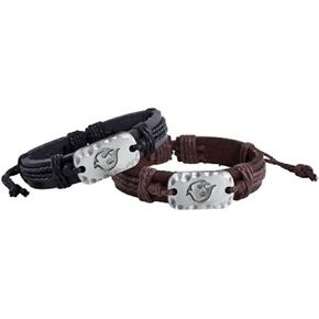 Needzo Confirmation Holy Spirit Leather Bracelets, Thoughtful Catholic Gifts for Teenagers, Black and Brown Colors Included, 8 Inches Adjustable