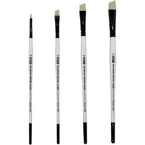 ZEM Brush White Hog Bristle Synthetic Angle Artist Brush Set 4 pcs 1/8" 1/4" 3/8" 1/2" | Acrylic and Oil