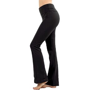 Zenana Women's Plus Size Stretch Cotton Fold Over Waist Flare Leg Yoga Pants in Kuwait