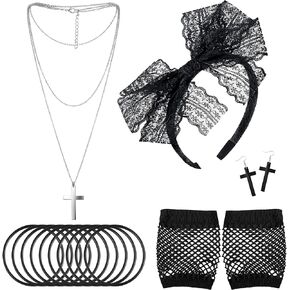 80s Costume Accessories Lace Headband Earrings Fishnet Gloves Necklace Bracelet