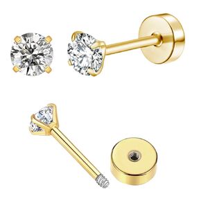 3mm Tiny CZ Flat Screw Back Stud Earrings, Small Blue Cubic Zirconia Earrings Cartilage Earrings, Hypoallergenic Stainless Steel Helix Flatback Piercing Jewelry Gifts for Women Girls