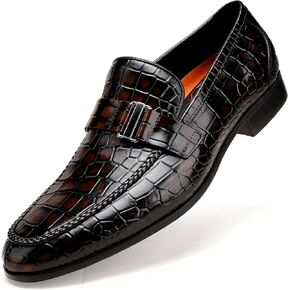 Classic Leather Dress Shoes for Men, Premium Alligator Printed Bussiness Dress Slip on Loafer for Mens