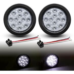 TMH 2pcs 4 Inch 12 Super Bright LED Tail Turn Signal Indicator Light Marker Reverse Lamp Assembly Rubber Mount Grommet for Trucks Trailer Boat RV