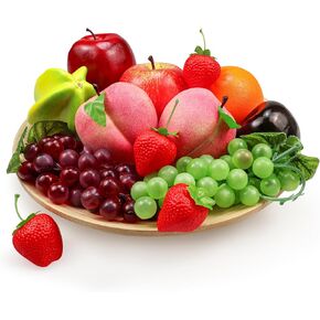 Fake Fruits Pack, Artificial Fruits Decoration Lifelike Fake Mixture Fruits for Home Decor, Simulation Faux Fruit Prop for Photoshoot, Artificial Apples Peaches Grapes Strawberries, 13 Pieces/Set