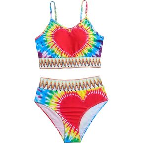 WDIRARA Girl's 2 Pieces Swimwear Graphic All Over Printed Cami Tops and Panty Bikini Sets