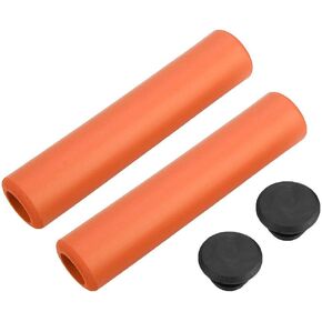 1Pair Bike Handlebar Grip, Non-Slip Handle Lock-on Mountain Bike Grips Shock Proof Silicone Bike Grip with End Plugs (Orange) and Spare Supplies