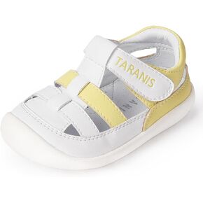 TARANIS Baby and Toddler Girl and Boy Sandals Leather Closed Toe Anti Slip Rubber Outdoor Crib First Walker Shoes