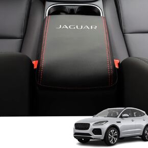 Custom Interior Accessories for E-PACE EPACE 2018 2019 2020 2021 2022 2023 PU Leather Center Console Armrest Box Cover Armrest Cushion Central Armrest Protector Pad(Black)