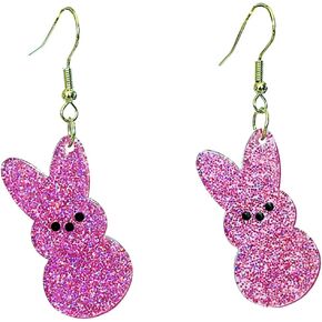Shiny Cute Acrylic Easter Bunny Dangle Drop Earrings,Cute Funny Colorful Glitter Bunny Eggs Spring Holiday Jewelry Gift for Women Teen Girls