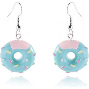 Resin Donut Earrings Cute Handmade 3D Lifelike Imitate Round Bread Food Imitate Lightweight Dangle Drop Earrings Happy Party Jewelry Gifts for Women Girls