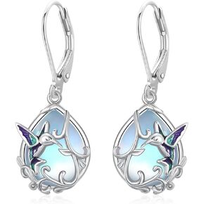 Hummingbird Teardrop Earrings 925 Sterling Silver Hypoallergenic Leverback Earrings Filigree Dangle Earrings Moonstone Jewelry Gifts for Women Girls Birthday