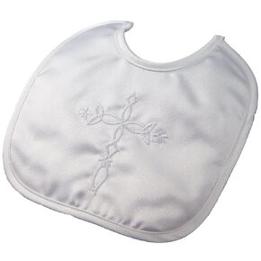 Boys Matte Satin Bib with Embroidered Cross
