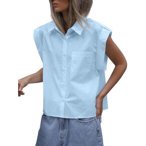 Tankaneo Womens Button Down Shirts Short Sleeve Roll Up Loose Fit Blouse Tops