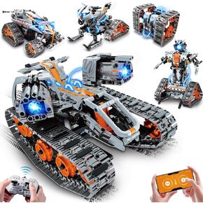 5-in-1 Building Toys with LED Light, APP & Remote Controll STEM Building Block Set, 604 PCS RC Tech Tank Robot Sleigh Tracked Racer Toy Gift for Kids Boys Girls Ages 6 7 8 9 10 11 12+ Years Old