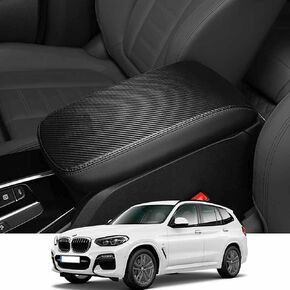 Rifoda for BMW X3 Center Console Armrest Cover Suitable for BMW X3 2018 2019 2020 2021 2022 Scratch Resistance Armrest Box Microfiber Leather Cover(Black Leather Black Stitchs)