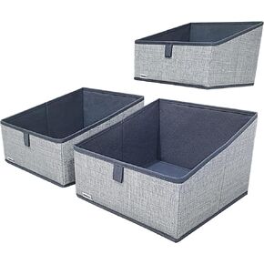 3 Packs Closet Storage Bins - Trapezoid Large Storage Box - Foldable Fabric Baskets for Organizing Clothes - Baby Toiletry, Toys, Towel, DVD, Book (Black, 20 x 11.2 x 8.3 inches)