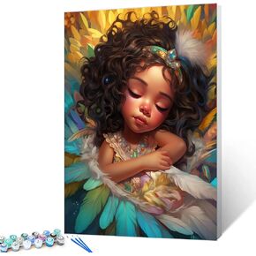 Black Girl Paint by Numbers for Adults Kids Beginner Fairy Angels Paint by Numbers on Canvas Cute Girl Painting Kits for Adults Acrylic Pigment Easy to Color Home Decor Gift16x20inch Frameless