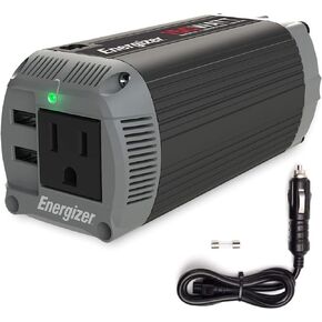 Energizer 150 Watt Power Inverter Pure Sine Wave Car Inverter, 12V to 110V Dual Mode Car Adapter, DC to AC Car Converter with Car Cigarette Lighter Plug, 110 Volts AC Outlet and 2 USB Ports