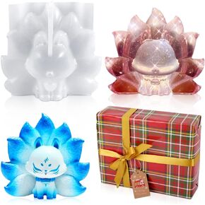 Voyyphixa Fox Resin Mold 3D Animal Nine Tailed Silicone Molds for Epoxy Resin Candle Mold Jewelry Casting Mould DIY Carving Art Aromatherapy Plaster Swing Table Home Decor Crafts Casting