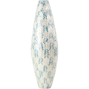 Deco 79 Mother of Pearl Shell Handmade Decorative Vase Tall Mosaic Centerpiece Vase with Blue Accents, Flower Vase for Home Decoration 10" x 10" x 33", White