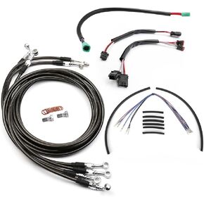 TIGERSGATE 12" Ape Hangers Cables Touring Front Turn Signals Extension Wire Harness Kit & CAN-Bus & TBW Wires & Brake Line for 2014-2015 Harley Touring with ABS,Silver