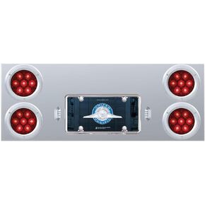 United Pacific 35082 Stainless Rear Center Panel w/Four 7 LED 4" Light & Bezel - Red LED/Red Lens - Competition Series Chrome