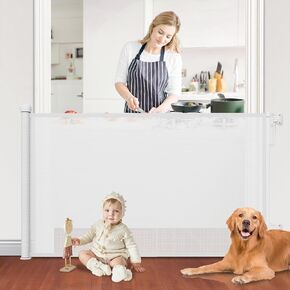 Retractable Baby Gates for Doorways, PRObebi Retractable Dog Gate for Stairs Extends to 54" Wide 34" Tall, Mesh Baby Gate, Gates for Dogs Indoor, Suitable for Hallways, Doorways, Deck, Porch (White)