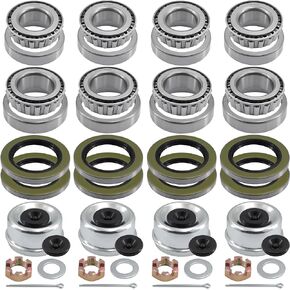 4 Sets 25580 14125A Trailer Bearings Kits,Spindle Nuts,Grease Seals,Cotter Pins,Washers for 5200-7000LB,2.72" Dust Caps and Rubber Plugs