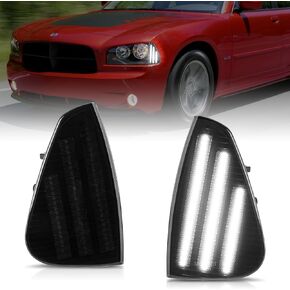 2PCS LED Front Corner Light Side Marker Lights Assembly for Dodge Charger 2006 2007 2008 2009 2010 Side Marker Turn Signal Corner Lamps Driver and Passenger Side Smoked Lens