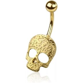 Pierced Owl 14GA 316L Stainless Steel Textured Skull Belly Button Ring