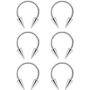 6Pcs Long Spike Septum Rings 16G Surgical Steel Snake Bite Jewelry Lip Rings Smiley Piercing Jewelry for Women Men 8mm 10mm