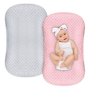 Hooyax Minky Baby Lounger Cover 2 Pack Premium Newborn Lounger Covers, Organic Removable Infant Slipcovers for Baby Nest Lounger, Ultra Soft Snug Fit Infant Lounger Cover for Boys Girls (Pink, Grey)