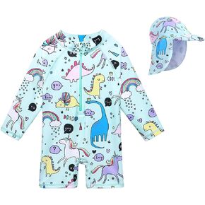 Toddler Girls One Piece Rash Guard Swimsuit Kid Swimwear Sun Suit Short UPF 50+ Sun Protection with Sun Hat