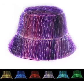 LED Bucket Hat, Rave Bucket Hat 7 Colors, Light up Hat Rave Accessory, Neon Flashing Festival Gear, Futuristic Crazy Hats for Men and Women Party Hats