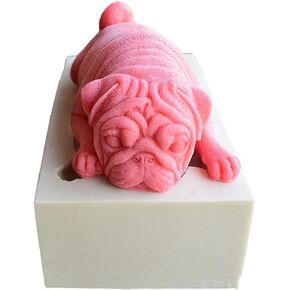 Plus 3D Sha pi Dog Silicone Mold Candle Molds Cute Puppy Soap Molds Chocolate Dog Cake Moulds(Grey/Pink)