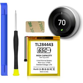 TL284443 Battery, 650mAh (2024 Upgraded) High Capacity Li-ion Polymer Replacement Battery for Nest Learning Thermostat 2nd 3rd, fit T3007ES,T3008US, T4000E Smart Home Battery with Repair Tool Kits