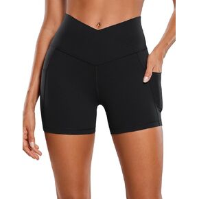 CRZ YOGA Womens Butterluxe Cross Waist Biker Shorts 4" - V Crossover High Waisted Workout Gym Yoga Shorts with Side Pockets
