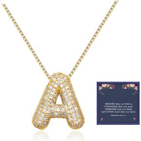 Bubble Letter Necklace For Women, Balloon Initial Letter Alphabet Pendant 18k Gold Plated Dainty Zirconia Inlaid Necklaces Fashion for Women Teen Girls Jewelry Gifts