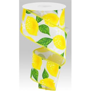 Craig Bachman 2.5" Lemon On Royal Ribbon: White (10 Yards) Fruit Craft Floral Arrangement Gift Wrapping Wired Edge Ribbon