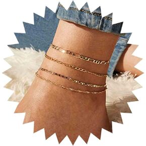Bohemian Layered Rope Chain Anklet Bracelet Gold Figaro Link Ankle Bracelet Cuban Link Ankle Chain Bracelet Summer Beach Foot Chain Jewelry for Women and Girls