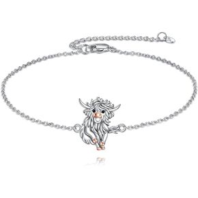 YFN Highland Cow Anklet Sterling Silver Graduation Anklet Highland Cow Jewelry For Women Girls Graduation Gifts for Her