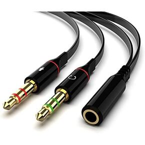 Maeline Headphone Adapter for Computer 3.5mm Female to 2 Dual 3.5mm Male Audio Splitter Cable Microphone Stereo Jack Earphones Port Cord Gaming Headset to PC Laptop Adapter (2 Pack) Black