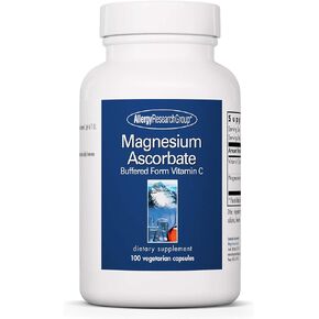 Allergy Research Group Magnesium Ascorbate Supplement - 1000mg Buffered Vitamin C, Immune Support, Magnesium Powder, Vegetarian Capsules - 100 Count