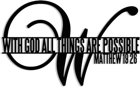 مع الله، كل الأشياء ممكنة، ديكور جداري معدني، ديكور جداري مسيحي، آيات الكتاب المقدس، علامات يسوع، مكتب المنزل، غرفة المعيشة، ديكور معلق. (16 × 10 بوصة) in Kuwait