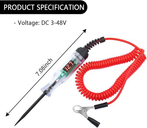 Car Voltage Tester Pen with Alligator Clip,DC 3-48V Test Light Pen Digital LED Circuit Tester with Prolong Spring Cable,Universal Car Fuse Tester Automotive Electrical Tools (Black) in Saudi Arabia